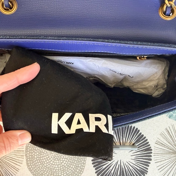 Karl Lagerfeld Denim Blue Pearl Embellished Shoulder Bag NWT and Dust Bag - Picture 13 of 14